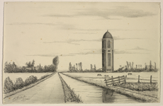 206407 Gezicht vanaf de St.- Anthoniedijk te Maartensdijk op de watertoren met op de achtergrond de bebouwing aan de ...